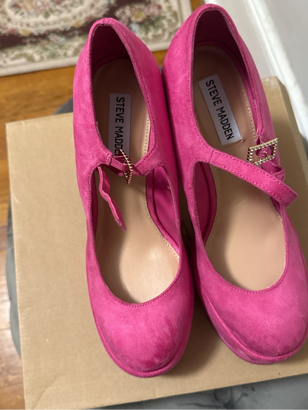 Steve Madden Hot Pink Suede Platform Mary Jane Heels - Picture 2 of 3